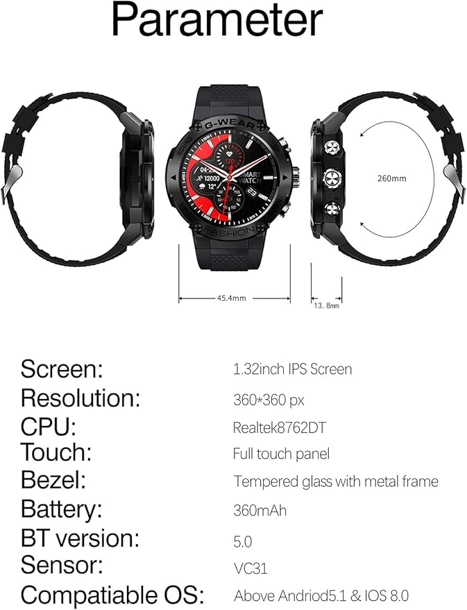 Military Smart Watch for Men Text&Call, 1.32'' AMOLED Fitness Tracker Watch Multi Sports Modes/Blood Pressure/SpO2/Heart Rate Monitor/IP68 Waterproof, Outdoors Sport Smartwatch for Android iOS