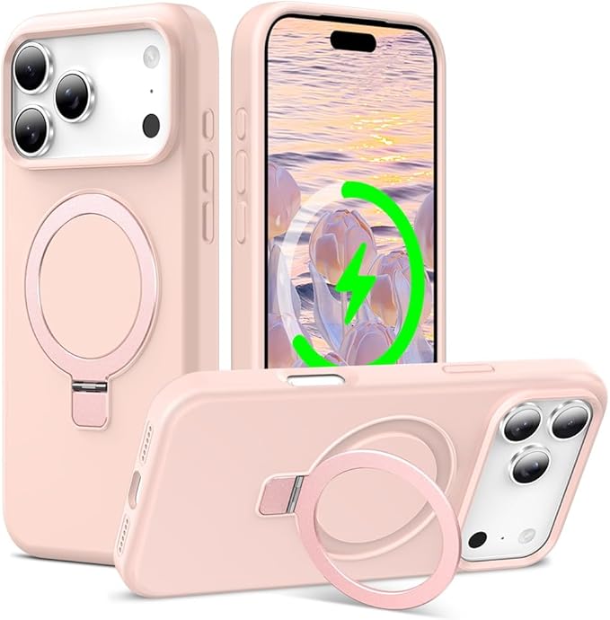 ZHK Liquid Silicone Designed for iPhone 17 Pro Case with Magnet Stand, [Precise Camera Lens Protection][Mil-Grade Drop Shockproof][Soft Anti-Scratch Microfiber Lining] Slim Fit Cover, Pink