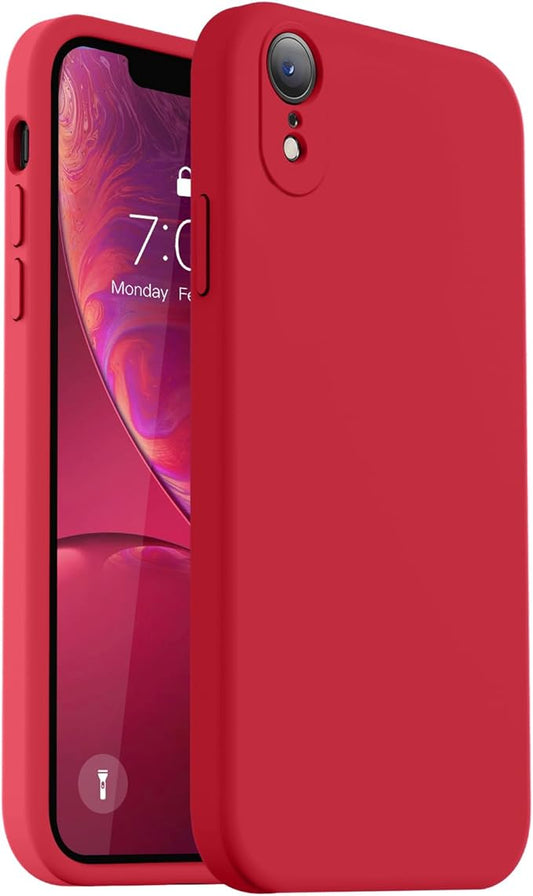 Vooii Compatible with iPhone XR Case, Upgraded Liquid Silicone with [Flat Edges] [Camera Protection] [Soft Anti-Scratch Microfiber Lining] Phone Case for iPhone 10 XR 6.1 inch - Red
