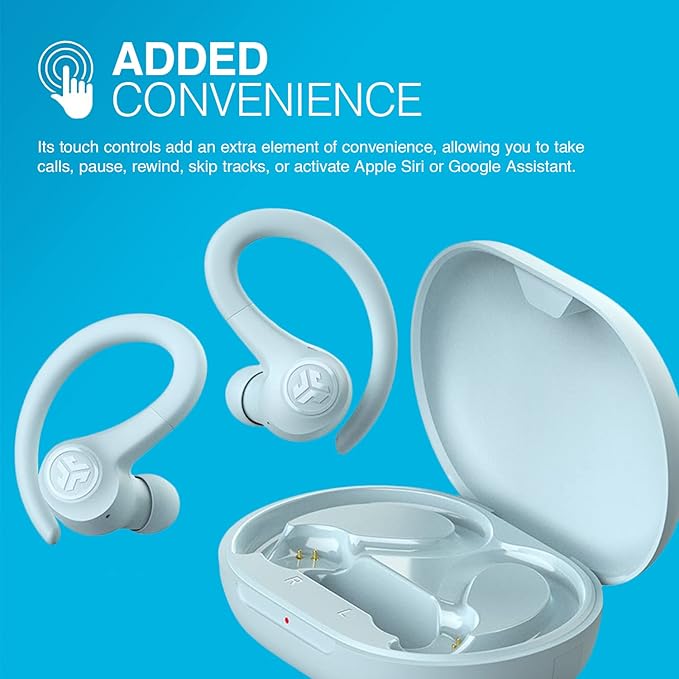 JLab Go Air Sport True Wireless Earbuds, Light Blue, Featuring C3 Clear Calling, Secure Earhook Sport Design, 32+ Hour Bluetooth Playtime, and 3 EQ Sound Settings