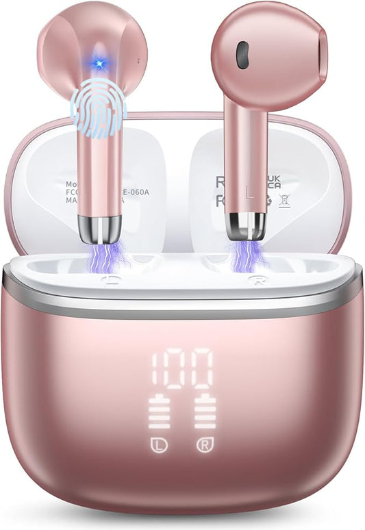 Wireless Earbuds, Bluetooth 5.4 Headphones HiFi Stereo, Ear Buds with ENC Noise Cancelling Mic, 48H Playtime Bluetooth Earbuds with LED Display, IP7 Waterproof Headphones Wireless for Sports, Work