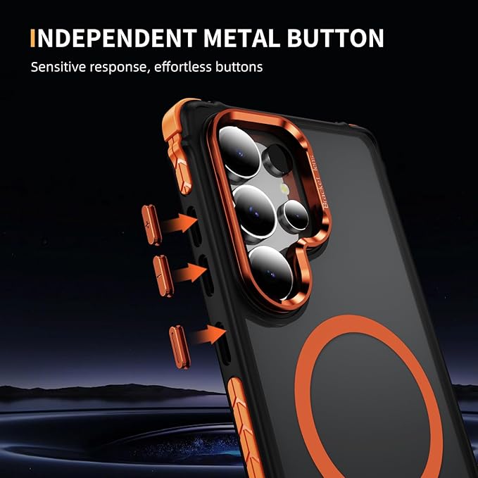 Magnetic for Samsung Galaxy S25 Ultra Case Orange Fit for MagSafe Military-Grade Shockproof Protection Adjustable Kickstand Slim Matte Anti-Fingerprint Cover Men Women