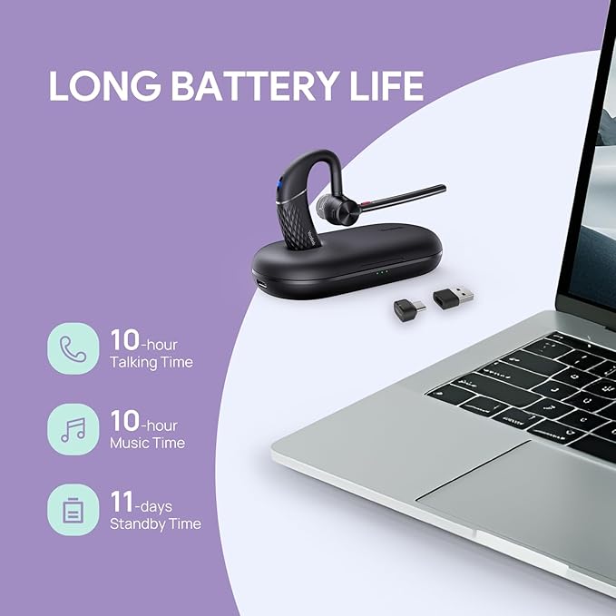 Yealink Bluetooth Headset BH71 Pro,Teams Zoom Certified,Single Ear Wireless Headset with Charging Case,Bluetooth Earpiece with Noise Canceling Mic,Type-C/A USB Dongle,Connect Mobile/Mac/PC,