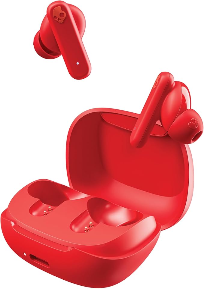 Skullcandy Smokin’ Buds Wireless Earbuds, Bluetooth Headphones, Noise Isolating Fit, Up to 20 Hours Battery, IPX4 Sweat and Water Resistant, Microphone for iPhone Android - Flame