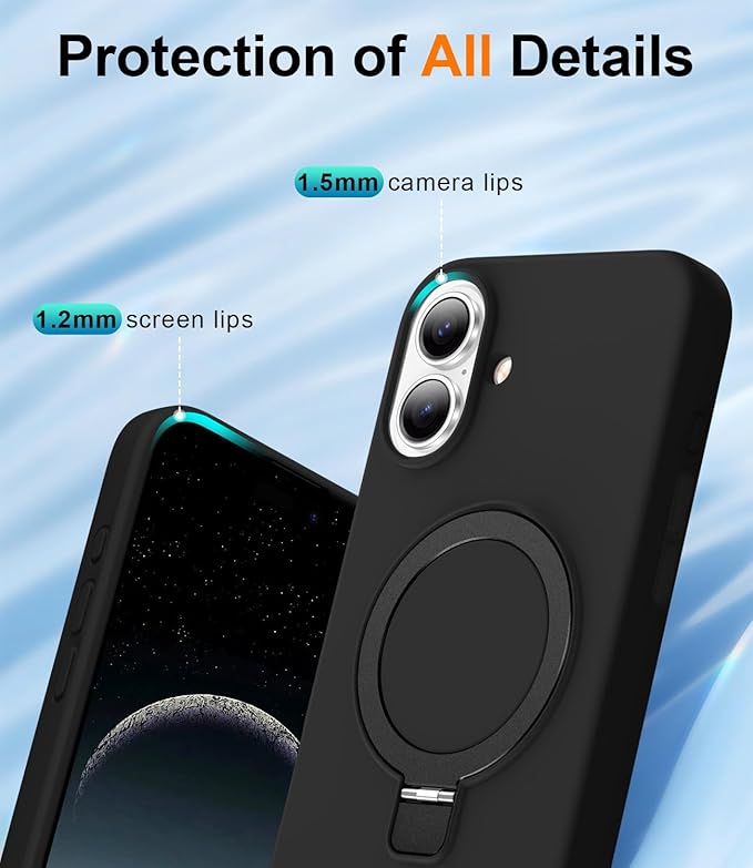 ZHK Liquid Silicone Designed for iPhone 17 Case with Magnet Stand, [Precise Camera Lens Protection][Mil-Grade Drop Shockproof][Soft Anti-Scratch Microfiber Lining] Slim Fit Cover, Black