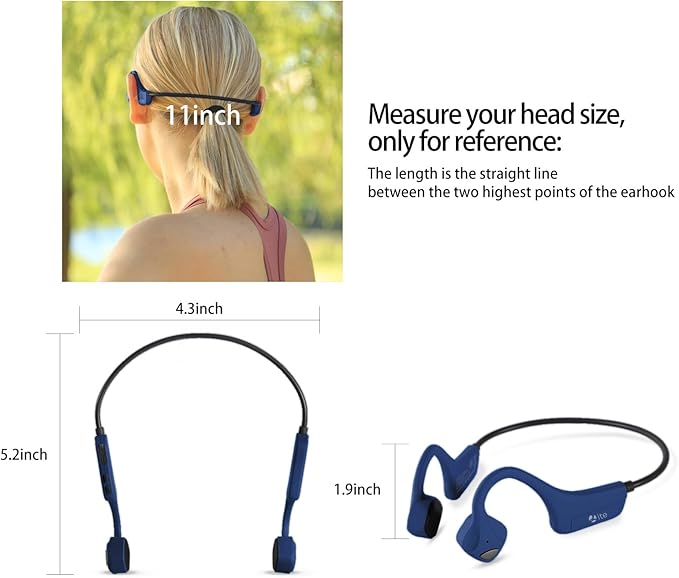 Bluetooth Headphones Waterproof Bone Conduction Headset Open Ear Earphones Blue Headset with mic, Bluetooth Headset with mic