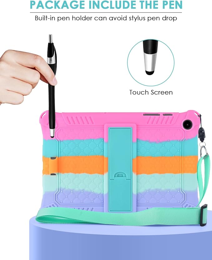 DETUOSI Compatible with Samsung Galaxy Tab A9 Plus Case 11 inch 2023, with Shoulder Strap & Stylus Pen, Soft Silicone Multi-Angle Case for Galaxy Tab A9+ Tablet SM-X210/X216/X218, Dazzling Pink