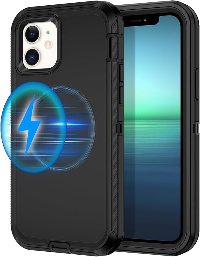 for iPhone 12 Case,iPhone 12 Pro Case [Compatible with MagSafe] Shockproof 3-Layer Full Body Protection Rugged Heavy Duty Cover for Apple iPhone 12/12 Pro 6.1",Black