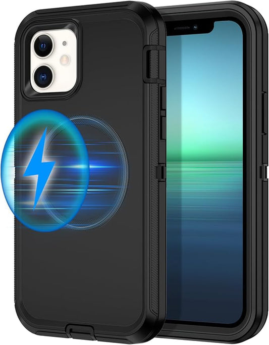 for iPhone 12 Case,iPhone 12 Pro Case [Compatible with MagSafe] Shockproof 3-Layer Full Body Protection Rugged Heavy Duty Cover for Apple iPhone 12/12 Pro 6.1",Black