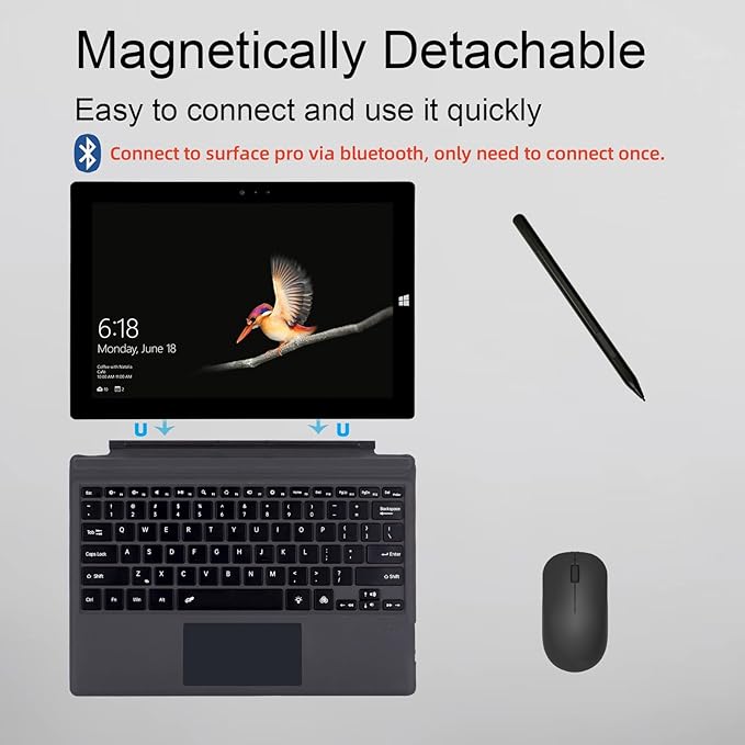 Type Cover for Microsoft Surface Pro 7+ / Pro 7 / Pro 6 / Pro 5 / Pro 4 / Pro 3, 12.3 inch, Ultra-Slim Wireless Tablet Keyboard with Multi Touchpad Bluetooch (No Backlit, Off-Black)