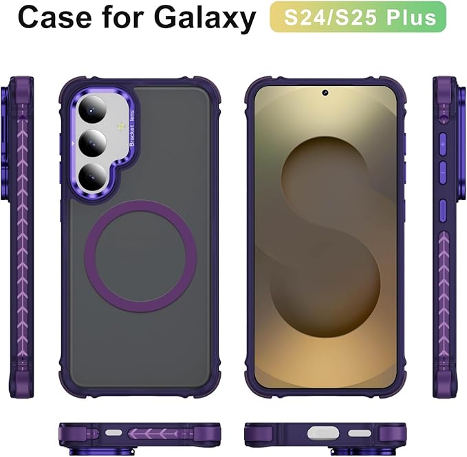 Magnetic for Samsung Galaxy S25 Plus Case/S24 Plus Case Purple Fit for MagSafe Military-Grade Shockproof Protection Adjustable Kickstand Slim Matte Anti-Fingerprint Cover Men Women