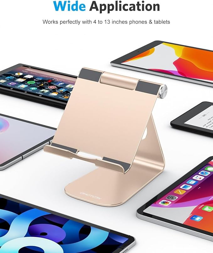 OMOTON Tablet Stand Holder Adjustable, T1 Desktop Aluminum Tablet Dock Cradle Compatible with iPad Air/Mini/Pro 11/12.9, iPad 10.2/9.7, Samsung Tab and More, Gold