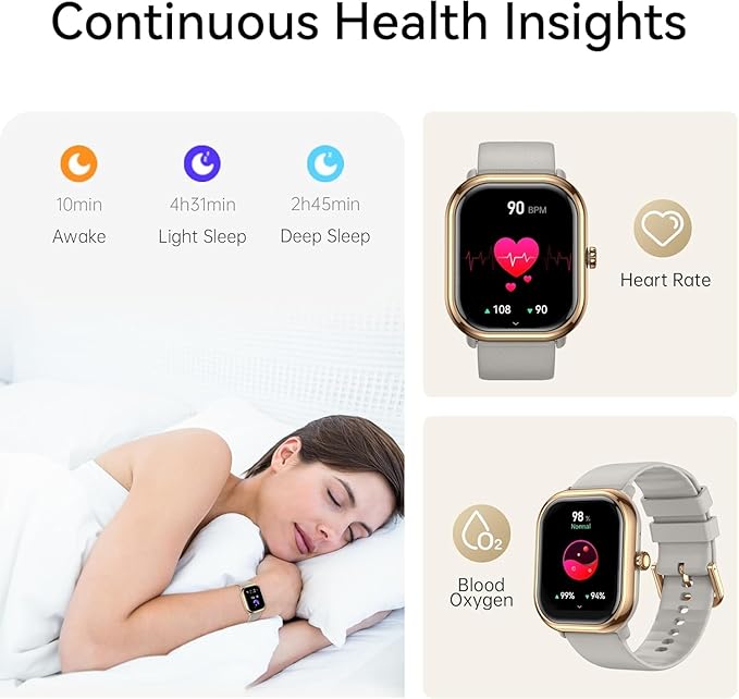 Smartwatch(Answer/Make Call), 1.96" Smart Watches for Women with 100 Sport Modes, IP68 Waterproof Fitness Tracker Compatible with iOS and Android (Gold Gray, 1.96)