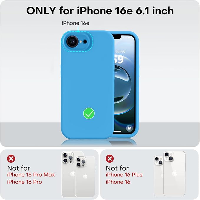 Vooii Compatible with iPhone 16e Case, Liquid Silicone Upgrade [Camera Protection] [Soft Anti-Scratch Microfiber Lining] Shockproof Phone Case for iPhone 16e 6.1 inch - Blue