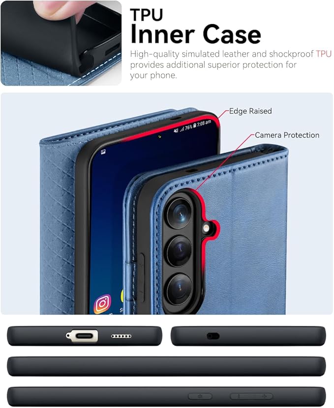 OCASE Compatible with Galaxy S25 Wallet Case, PU Leather Flip Folio Case with Card Holders RFID Blocking Kickstand [Shockproof TPU Inner Shell] Protective Phone Cover 6.2 Inch 2025, Light Blue