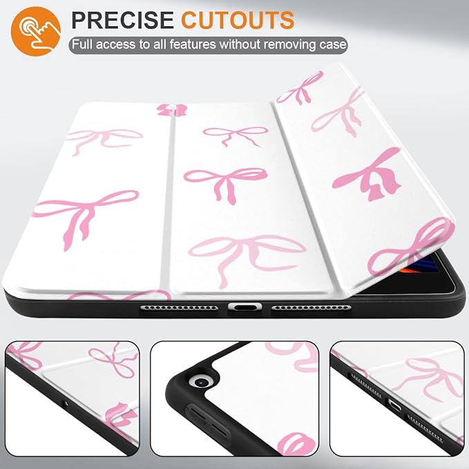 DONGKE Case Compatible with iPad 10.2 Inch 2021 2020 2019 iPad 9th/8th/7th Generation with Pencil Holder, Slim Stand Protective Case with Soft TPU Back, Auto Sleep/Wake Cover, Pink Bows