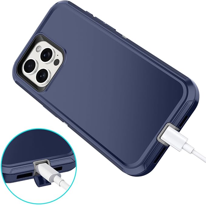 for iPhone 15 Pro Max Case Shockproof Dust/Drop Proof 3-Layer Full Body Protection [Without Screen Protector] Rugged Heavy Duty Cover Case for Apple iPhone 15 Pro Max 6.7" 2023,Blue/Grey