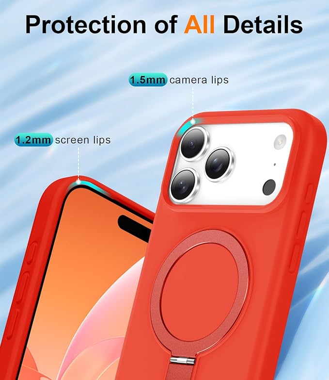 ZHK Liquid Silicone Designed for iPhone 17 Pro Case with Magnet Stand, [Precise Camera Lens Protection][Mil-Grade Drop Shockproof][Soft Anti-Scratch Microfiber Lining] Slim Fit Cover, Red
