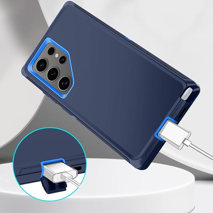 for Samsung Galaxy S24 Ultra Case Heavy Duty Protective Shockproof Dropproof 3-Layer Full Body Protection [Without Screen Protector] Tough Rugged Case for Galaxy S24 Ultra,Navy Blue