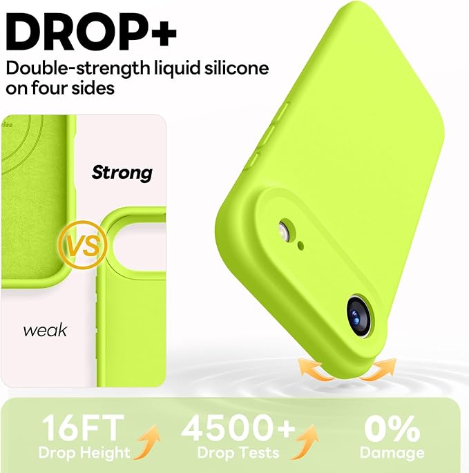 Vooii Magnetic Compatible with iPhone Air Case (Compatible with Magsafe) (Upgraded Camera Protection) Liquid Silicone Shockproof Full Body Protective Phone Cover for Women Men, Fluorescent Green, 6.5"