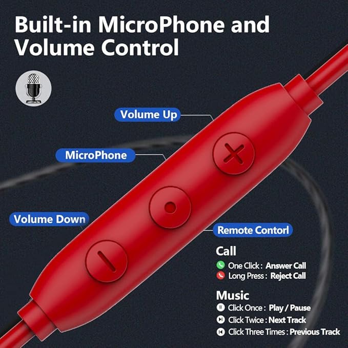 Wired Earbuds Dual-Drive Iron Ring in-Ear Headphones with mic Hi-Res immersive Sound Heavy bass Noise Isolation Earphones bass Boost,High Fidelity 3.5mm Jack Ear Buds Noise-Cancelling (Red)