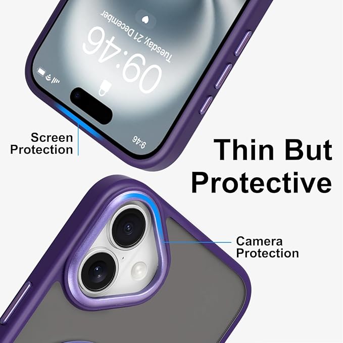 ZIYE Magnetic Case for iPhone 16 Case with Stand [Compatible with MagSafe] Slim Shockproof Military Grade Heavy Duty Cover with 360 Rotatable Ring Kickstand for Women Men, Translucent Purple