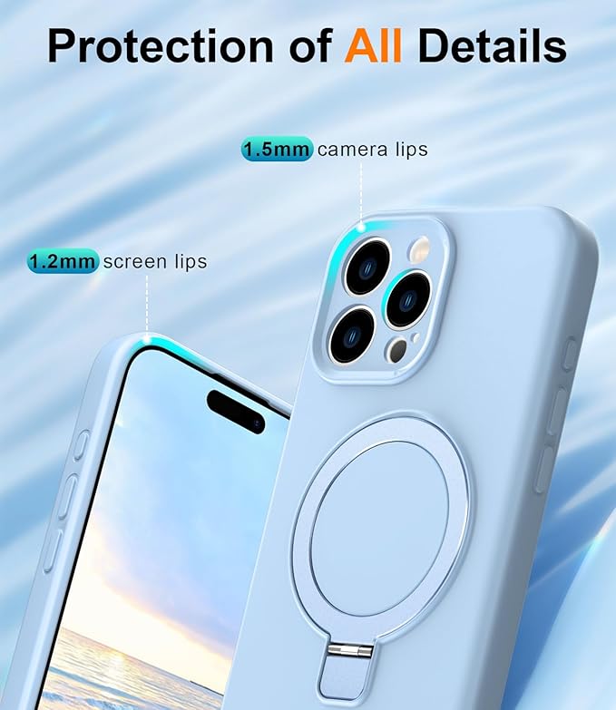 ZHK Liquid Silicone Designed for iPhone 16 pro max Case with Magnet Stand, [Precise Camera Lens Protection][Mil-Grade Drop Shockproof][Soft Anti-Scratch Microfiber Lining] Slim Fit Cover,Baby Blue