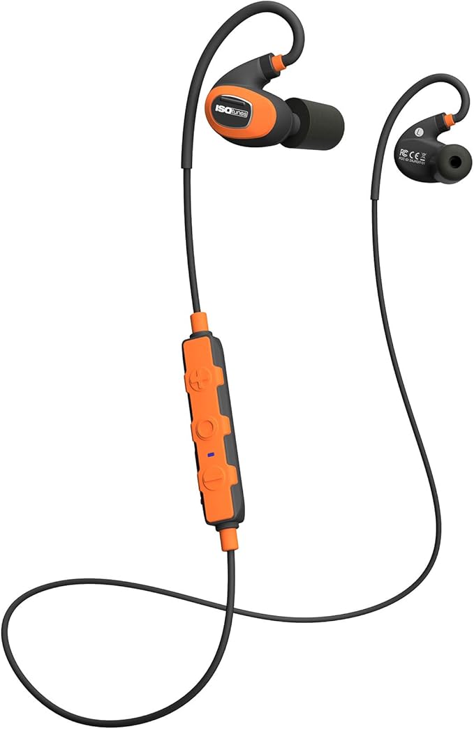 ISOtunes PRO 2.0 Bluetooth Earplug Headphones, 27 dB Noise Reduction Rating, 16+ Hour Battery, IP67 Durability, Noise Cancelling Mic, OSHA Compliant Professional Hearing Protector (Safety Orange)