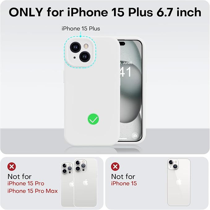 Vooii Compatible with iPhone 15 Plus Case, Upgrade Liquid Silicone [Enhanced Camera Protection] [Soft Anti-Scratch Microfiber Lining] Shockproof Phone Case for iPhone 15 Plus 6.7 inch - White