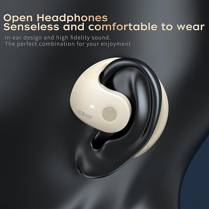 Open Ear Wireless Hanging Earbuds, Ideal for Workout, Non - in - Ear Design with Wireless Connectivity, Sports - Oriented with Ultra - Long Battery Life, Spherical Shape, Cream