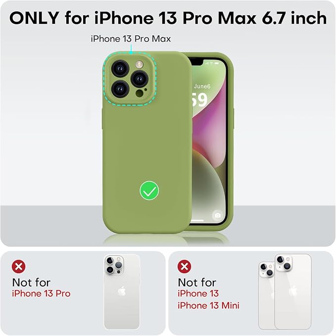 Vooii Compatible with iPhone 13 Pro Max Case, Liquid Silicone Upgrade [Camera Protection] [Soft Anti-Scratch Microfiber Lining] Shockproof Phone Case for iPhone 13 Pro Max 6.7 inch - Cedar Green