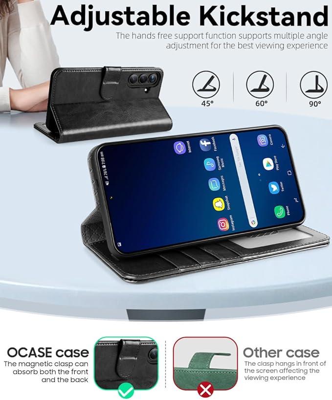 OCASE Compatible with Galaxy S25 Plus Wallet Case, PU Leather Flip Folio Case with Card Holders RFID Blocking Kickstand [Shockproof TPU Inner Shell] Protective Phone Cover 6.7 Inch 2025, Black