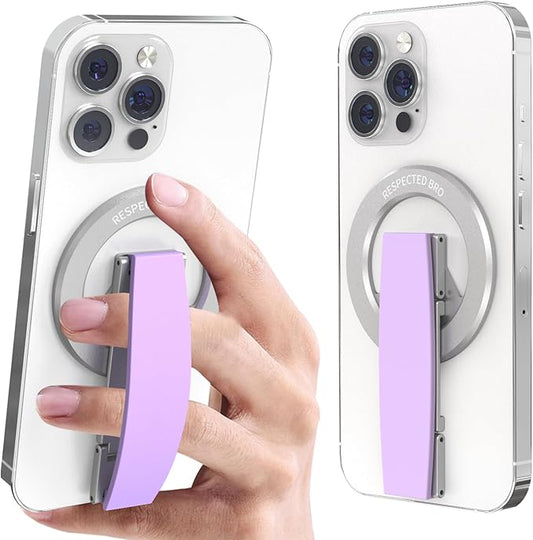 RESPECTED-BRO-Magnetic-Phone-Grip-Stand, Magnetic Phone Ring Holder Kickstand with Silicone Finger Strap, Compatibility for iPhones, Androids, and More (Purple)