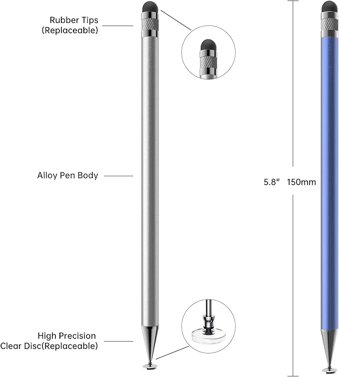 Stylus (10 Pcs),2-in-1 Stylus Pen for Touch Screen,High Precision and Sensitivity,Suitable for iPhone/ipad/Android Tablets,Compatible with All Touch Screens (Silver/Blue/Rose Gold/White/Black)