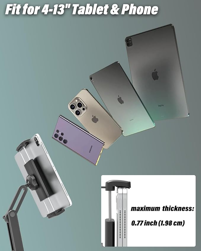 Charchendo Tablet Pillow Stand Soft Plush Fabric With Adjustable Telescopic Arm, 360° Adjustable iPad Stand for Bed, Sofa, Detachable Bowl, Fit for 4"-12.9" Kindle, iPad, Phone/Tablet, Google, Samsung