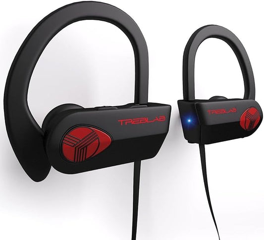 TREBLAB XR500 Bluetooth Running Headphones, IPX7 Waterproof, Noise Cancelling, Secure-Fit, Wireless Sport Earbuds with Mic