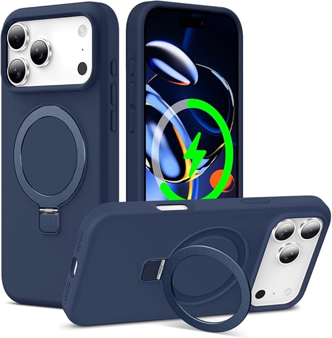 ZHK Liquid Silicone Designed for iPhone 17 Pro Max Case with Magnet Stand, [Precise Camera Lens Protection][Mil-Grade Drop Shockproof][Soft Anti-Scratch Microfiber Lining] Slim Fit Cover, Navy Blue