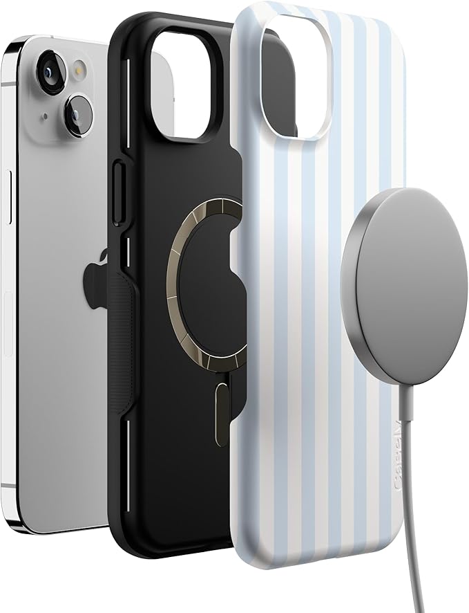 Casely iPhone 14 Case | Blue Stripes | Sunday Best | Compatible with MagSafe | Bold Protective Design