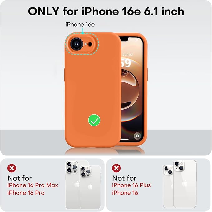 Vooii Compatible with iPhone 16e Case, Liquid Silicone Upgrade [Camera Protection] [Soft Anti-Scratch Microfiber Lining] Shockproof Phone Case for iPhone 16e 6.1 inch - Bright Orange