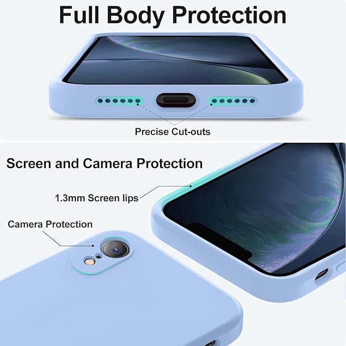 Vooii Compatible with iPhone XR Case, Upgraded Liquid Silicone with [Flat Edges] [Camera Protection] [Soft Anti-Scratch Microfiber Lining] Phone Case for iPhone 10 XR 6.1 inch - Light Blue