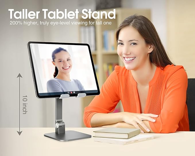 elitehood Aluminum iPad Stand, Adjustable iPad Stand Holder for Desk, Desktop Tablet Stand Dock for iPad Pro 12.9 11 Air Mini 4 5 and More 4-13 inches Tablets, Gray