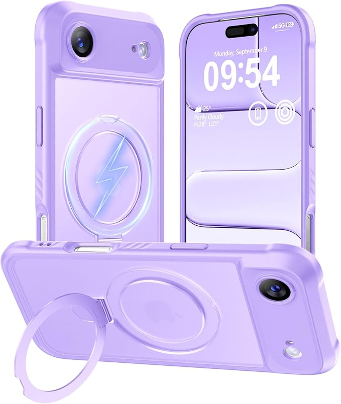 MOCCA Compatible with iPhone Air Case with Magnetic Invisible Stand [Full Camera Protection] [Compatible with Magsafe] Military Drop Shockproof Translucent Matte Phone Case Cover 6.5",Light Purple