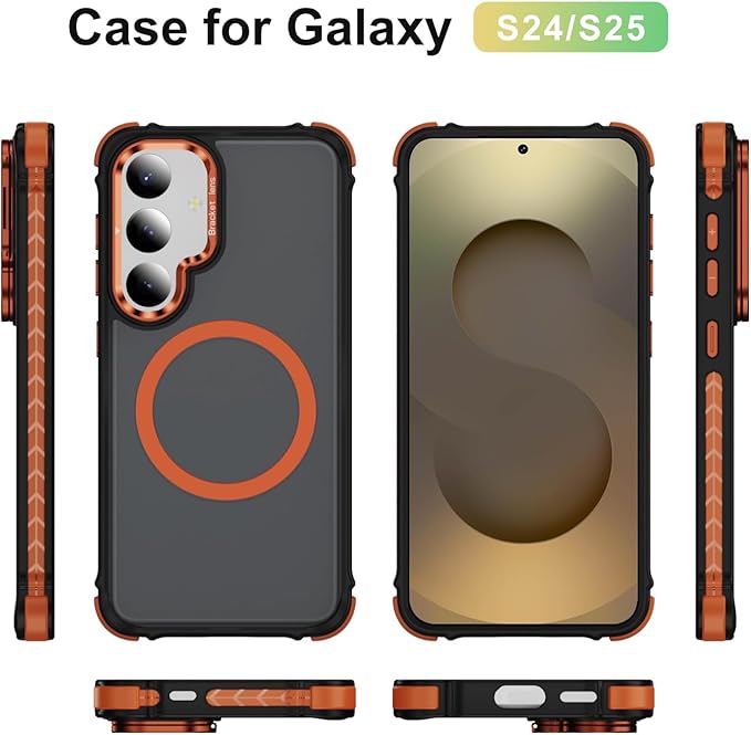 Magnetic for Samsung Galaxy S25 Case/S24 Case Orange Fit for MagSafe Military-Grade Shockproof Protection Adjustable Kickstand Slim Matte Anti-Fingerprint Cover Men Women