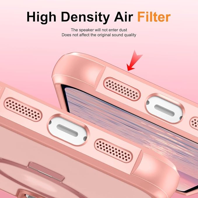 Magnetic Compatible with iPhone 16 Pro Case with Stand [Military Grade Drop Tested][Compatible with Magnet] Ring Translucent Slim Hard Back Soft Edge, Pink