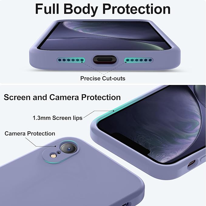 Vooii Compatible with iPhone XR Case, Upgraded Liquid Silicone with [Flat Edges] [Camera Protection] [Soft Anti-Scratch Microfiber Lining] Phone Case for iPhone 10 XR 6.1 inch - Lavender Grey