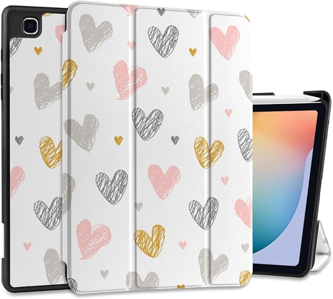 DONGKE Case for Samsung Galaxy Tab S6 Lite 10.4 Inch 2024/2022/2020, Trifold Stand + S Pen Holder + Auto Wake/Sleep + Soft TPU Protective Stand Back Cover, Cute Hearts