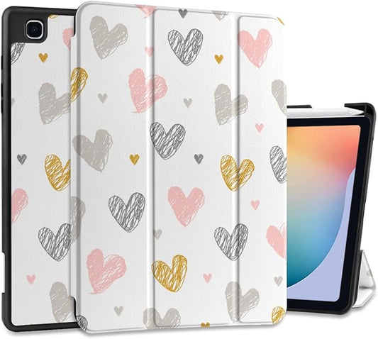 DONGKE Case for Samsung Galaxy Tab S6 Lite 10.4 Inch 2024/2022/2020, Trifold Stand + S Pen Holder + Auto Wake/Sleep + Soft TPU Protective Stand Back Cover, Cute Hearts
