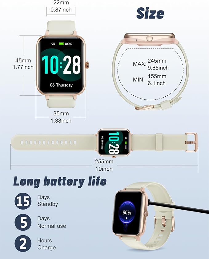 GRV Smart Watches for Women Men (Answer/Make Calls), 1.8" Smartwatch for iOS/Android Phones Fitness Tracker with 100+ Sports Modes Heart Rate/Sleep Monitor Pedometer IP68 Waterproof (Milky White)