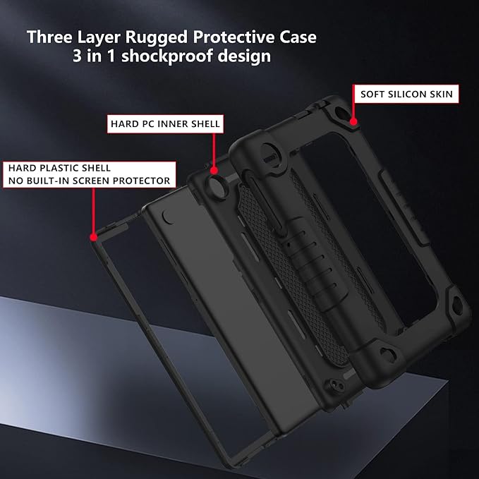 for TCL Tab 8 LE Tablet Case,Shoulder Strap Soft Silicone&Hard Back Shockproof Kids Friendly Case for TCL Tab 8 LE/TCL Tab 8 WiFi/TCL TAB 8V/TCL Tab 8 SE/TCL Tab 8 Plus 8 Inch(Black/Black)