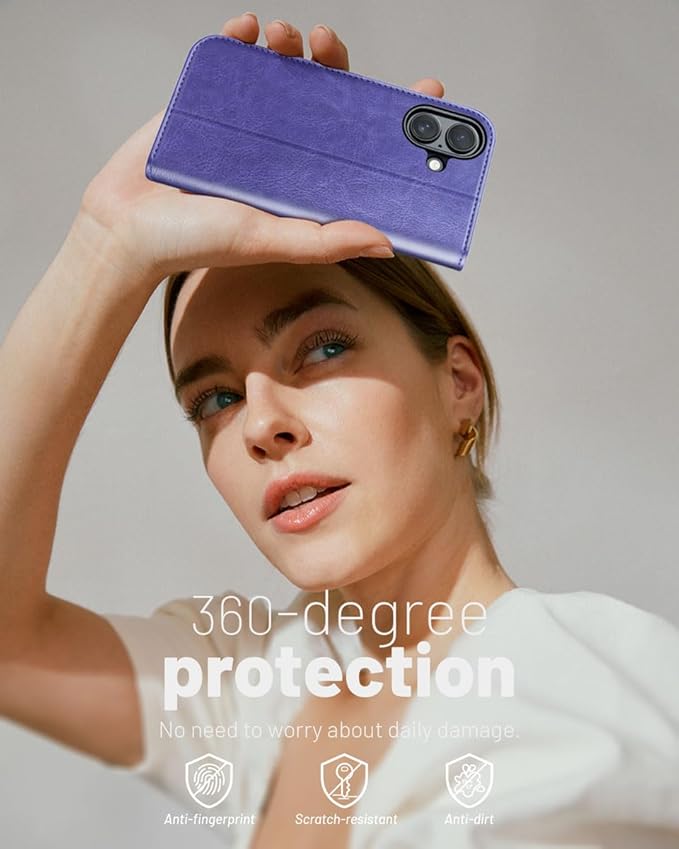 OCASE Compatible with iPhone 16 Wallet Case, PU Leather Flip Folio Case with Card Holders RFID Blocking Kickstand [Shockproof TPU Inner Shell] Phone Cover 6.1 Inch 2024, Purple
